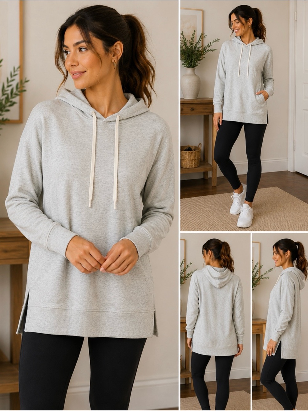 Athleta Women’s Gray Hooded Tunic Sweatshirt Size S Tencel Blend